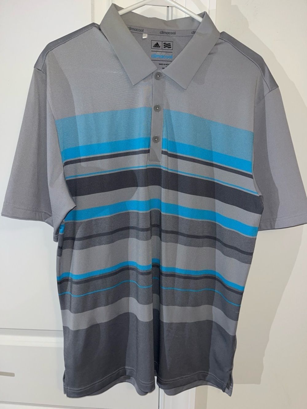 Adidas golf team men’s teal & gray Logo poly/Spandex blend Golf Polo Shirt L
